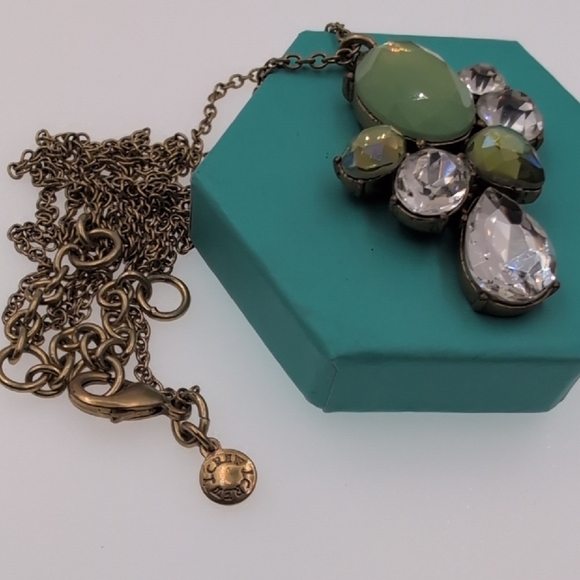 J. Crew Green and Silver Necklace with Aurora Borealis Crystal Accents - Picture 4 of 6